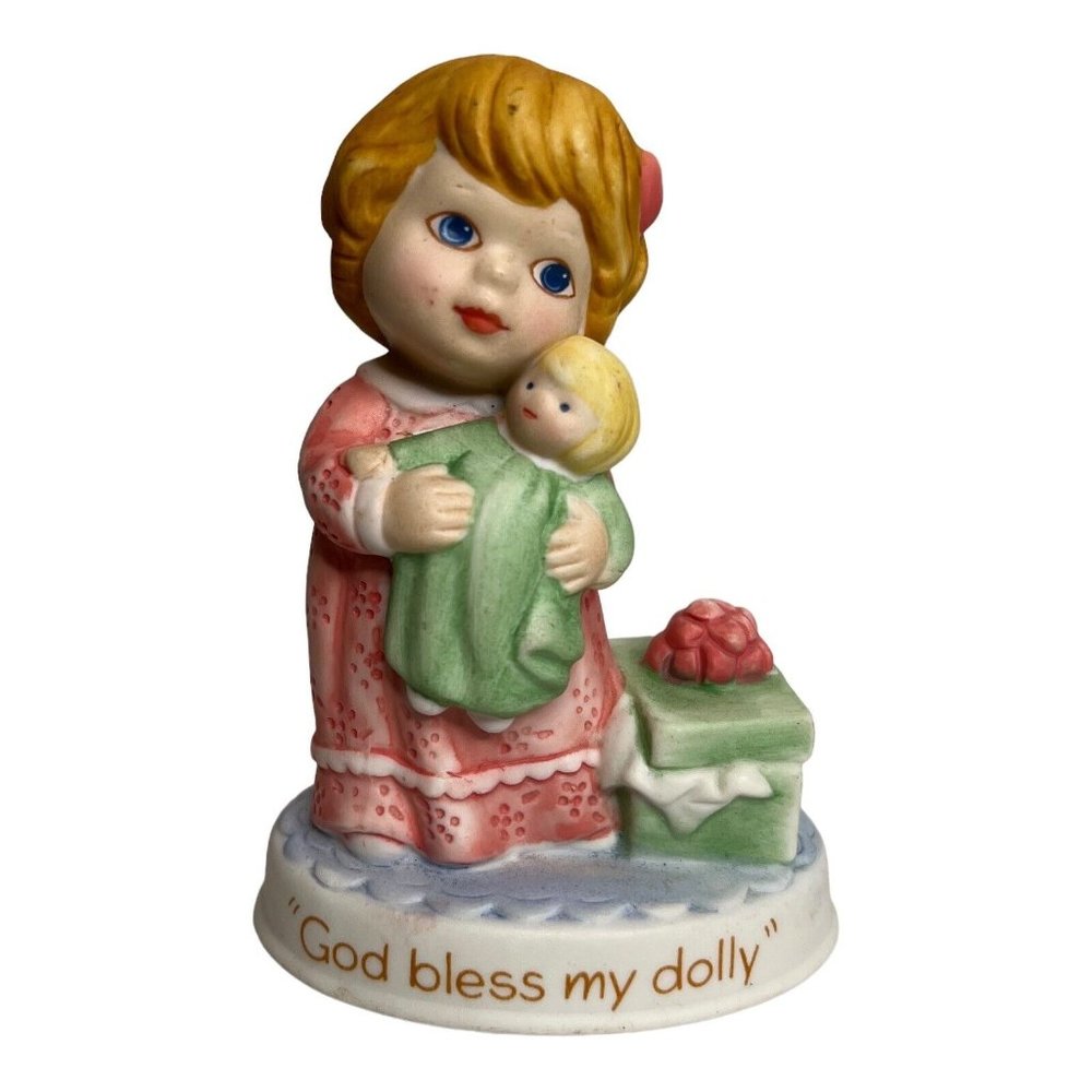 Tender Memories 1990‎ Figurine God Bless My Dolly Christmas Birthday Avon